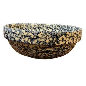 Marshall Pottery Blue Spongeware 10.5" Diameter Bowl for Fruit / Mixing Vintage